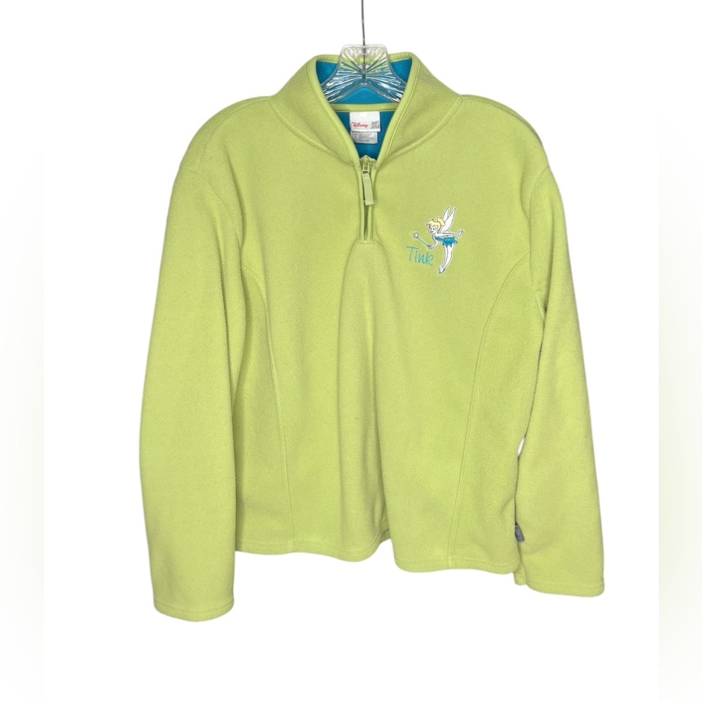 Vintage Y2K Disney Store Exclusive Tinkerbell Fleece 1/4 Zip Pullover Lime Green